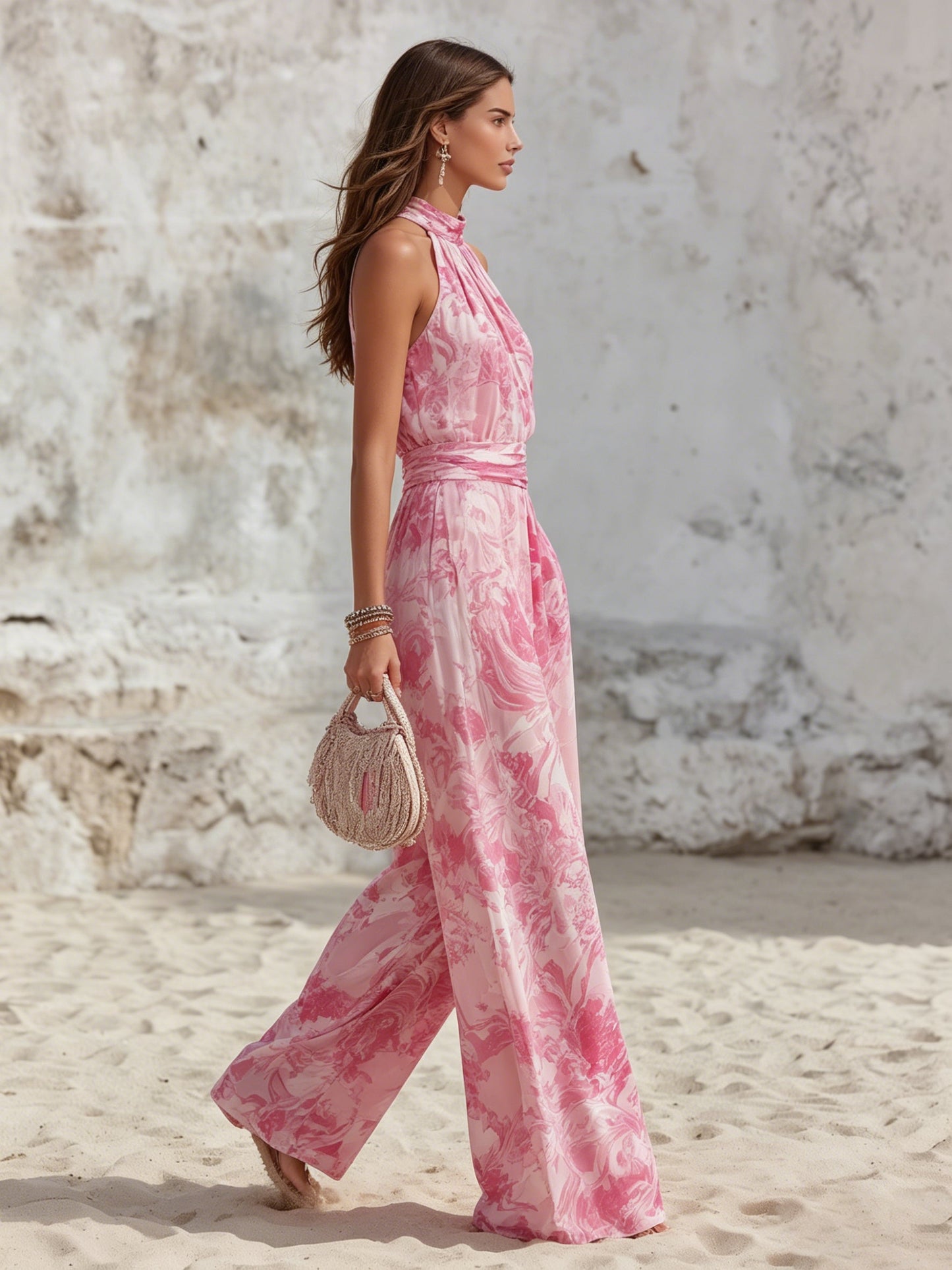 Lysandra | Women's Linen Blend Halter & Wide Leg Trouser Set