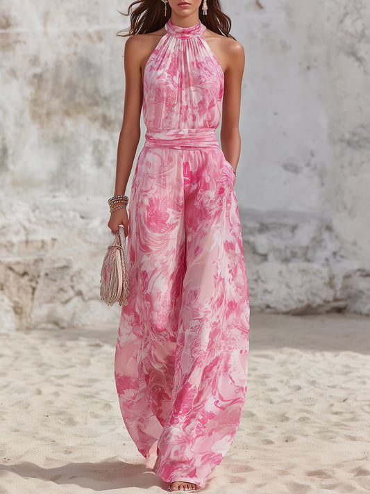 Lysandra | Women's Linen Blend Halter & Wide Leg Trouser Set