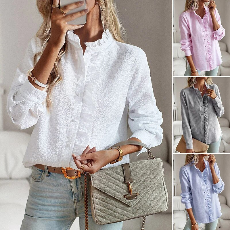 Roseline | Women's Ruffle Front Button-Up Blouse