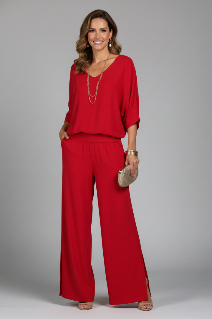 Violetta | V-Neck Wide Leg Two Piece Set