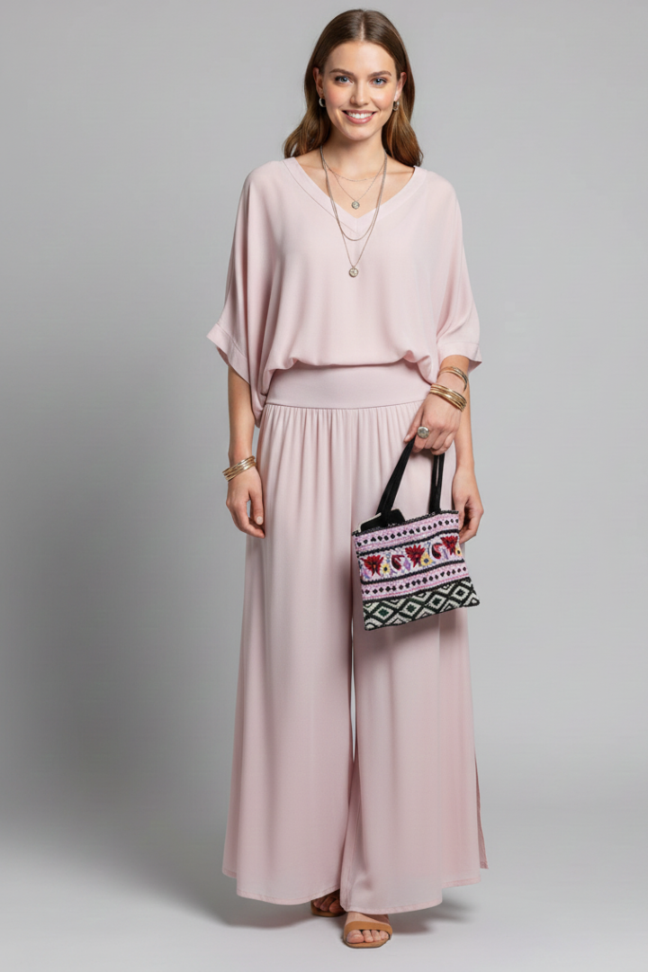 Violetta | V-Neck Wide Leg Two Piece Set