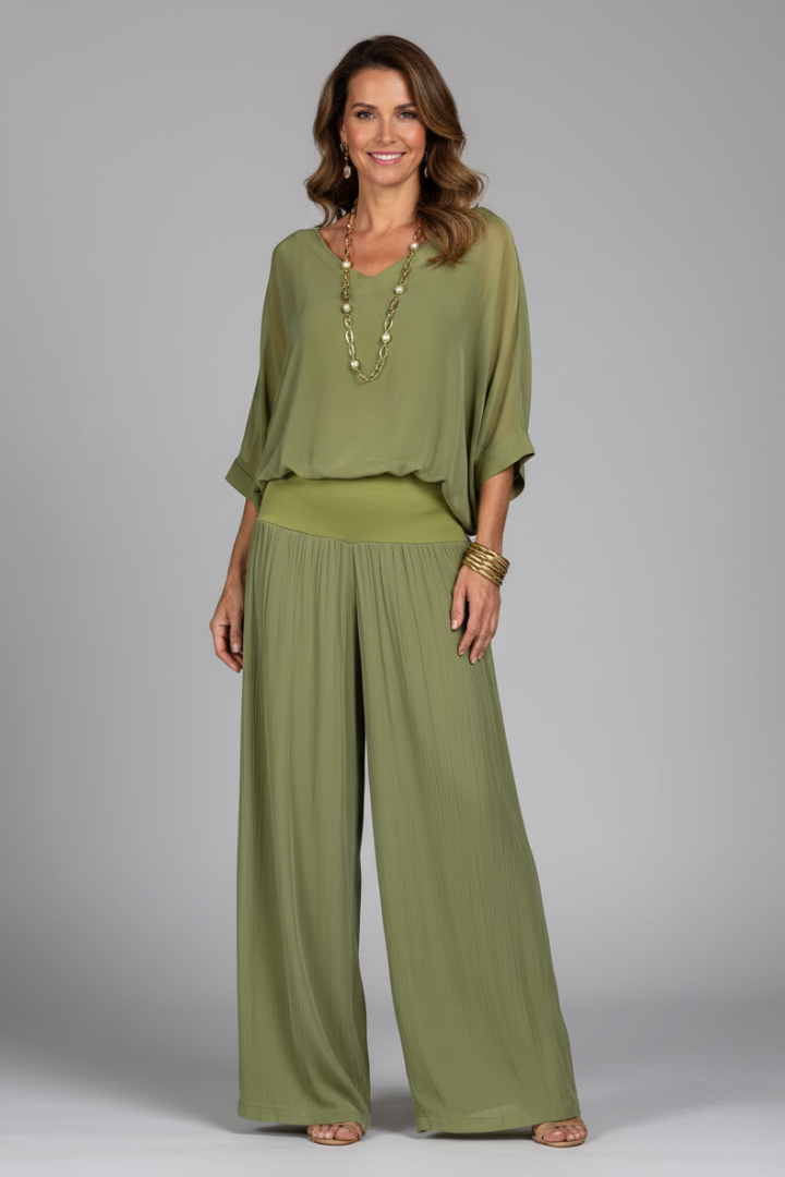 Violetta | V-Neck Wide Leg Two Piece Set