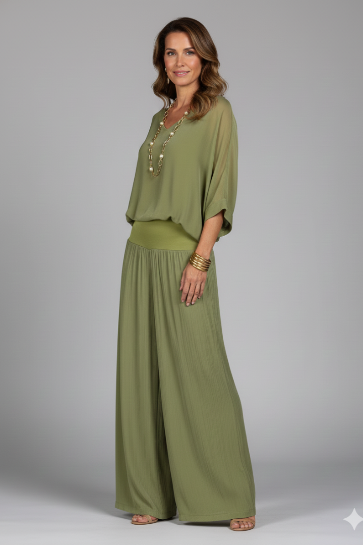 Violetta | V-Neck Wide Leg Two Piece Set