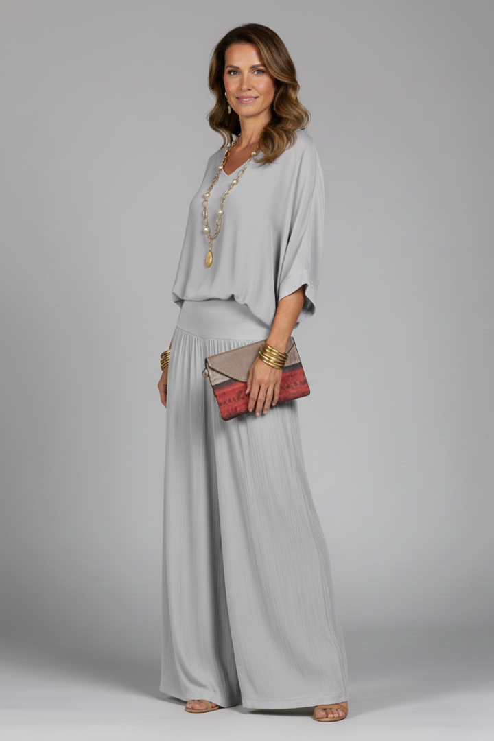 Violetta | V-Neck Wide Leg Two Piece Set