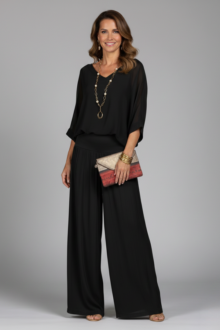 Violetta | V-Neck Wide Leg Two Piece Set