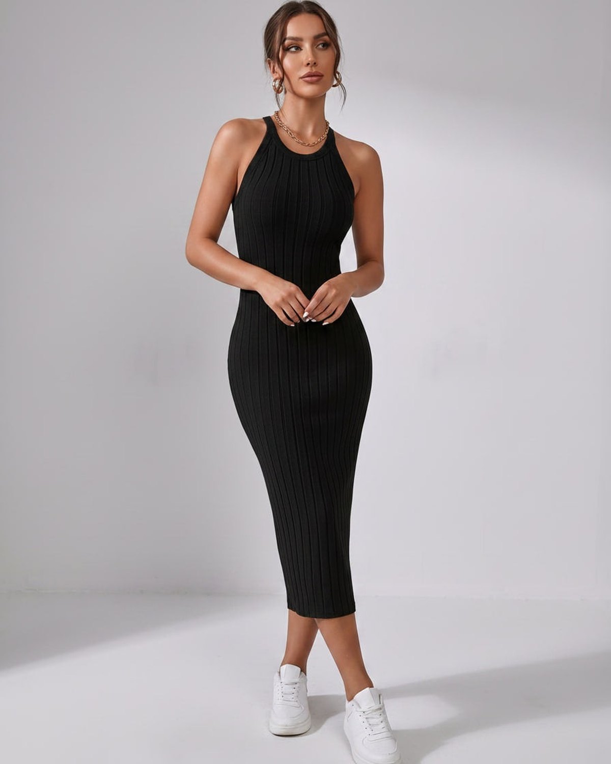 Sanne | Elegant Ribbed Knit Midi Dress