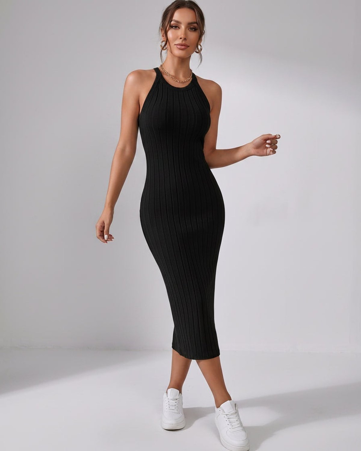 Sanne | Elegant Ribbed Knit Midi Dress