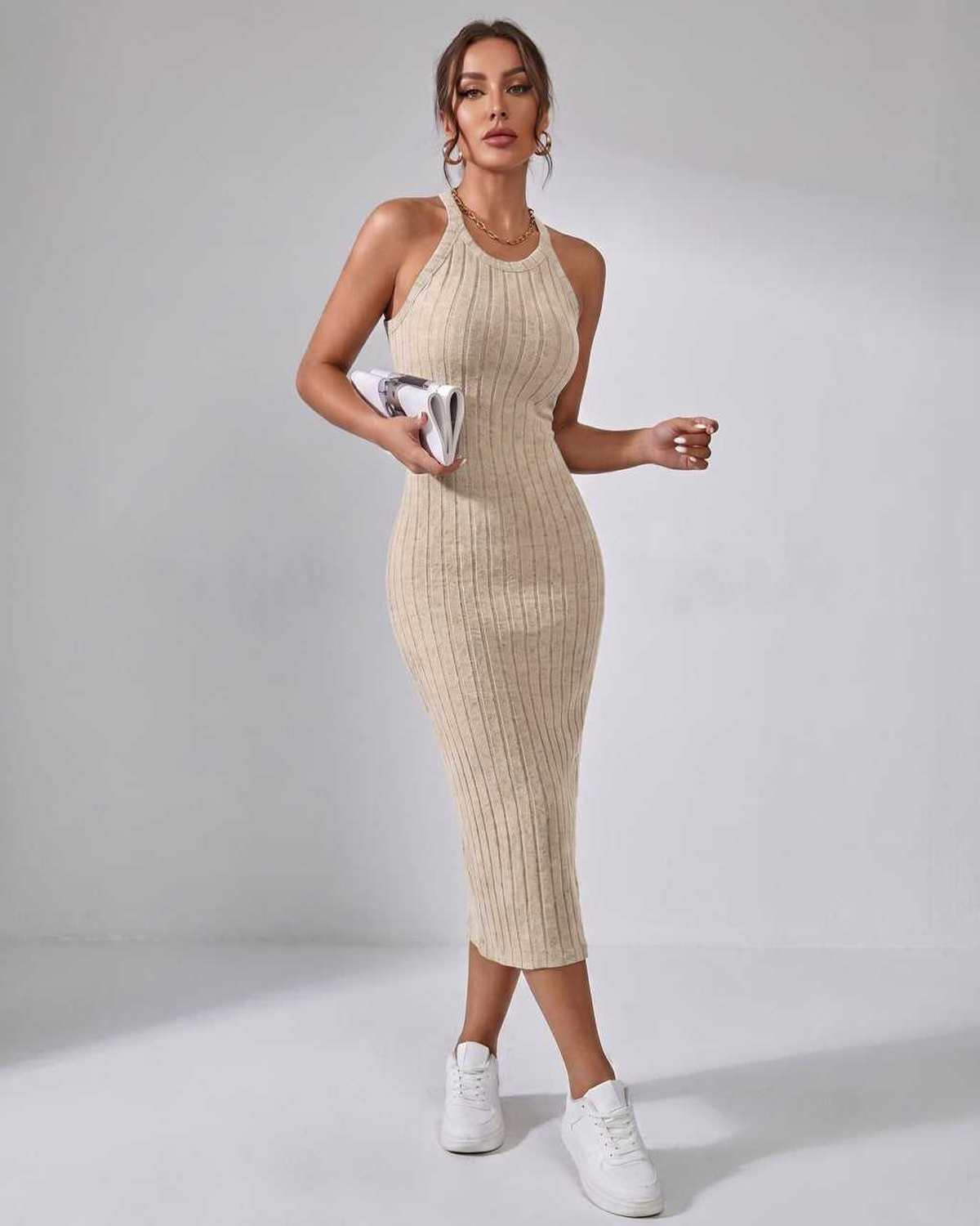 Sanne | Elegant Ribbed Knit Midi Dress