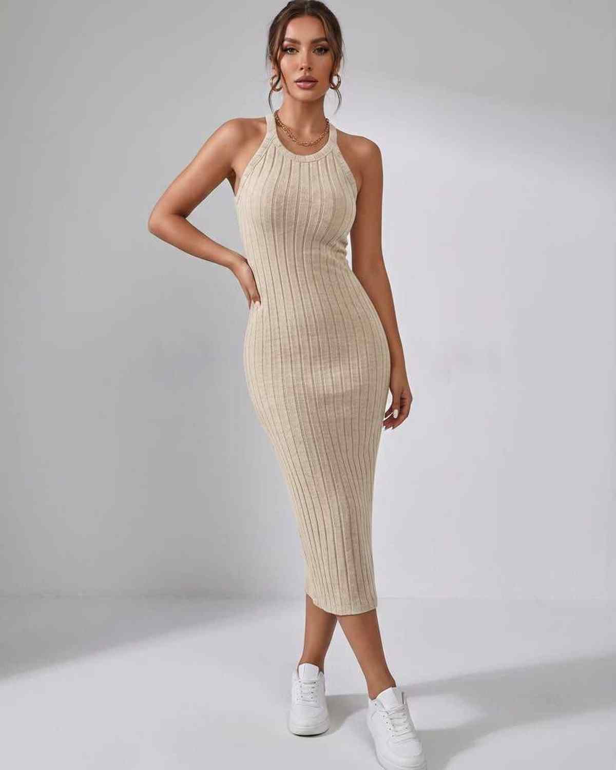 Sanne | Elegant Ribbed Knit Midi Dress