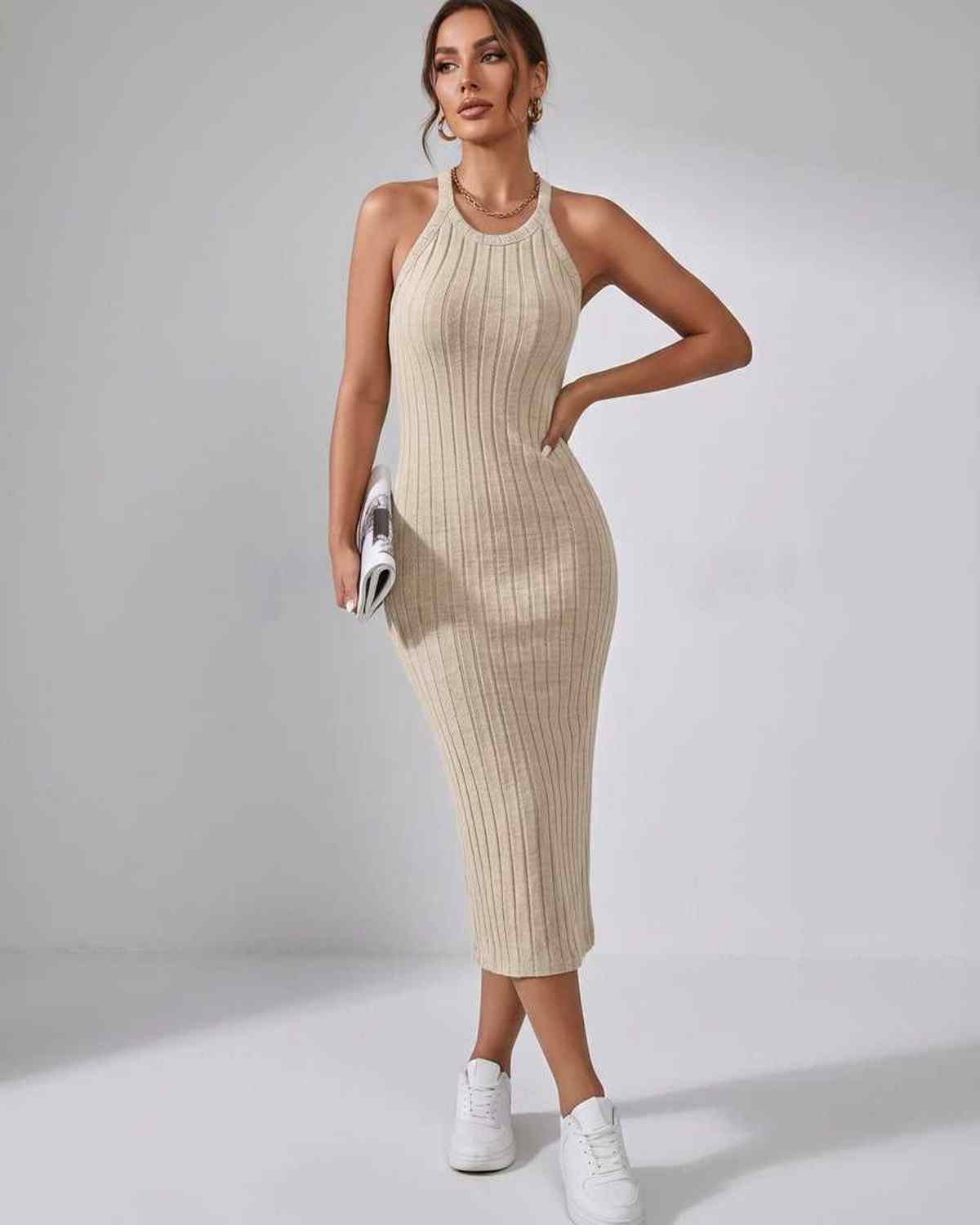 Sanne | Elegant Ribbed Knit Midi Dress