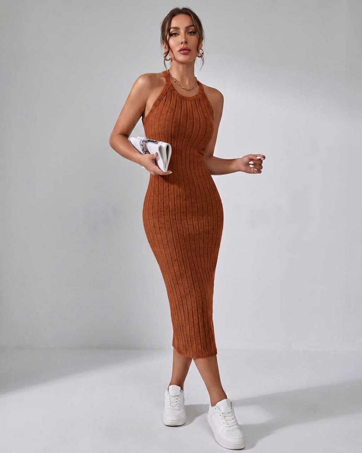 Sanne | Elegant Ribbed Knit Midi Dress