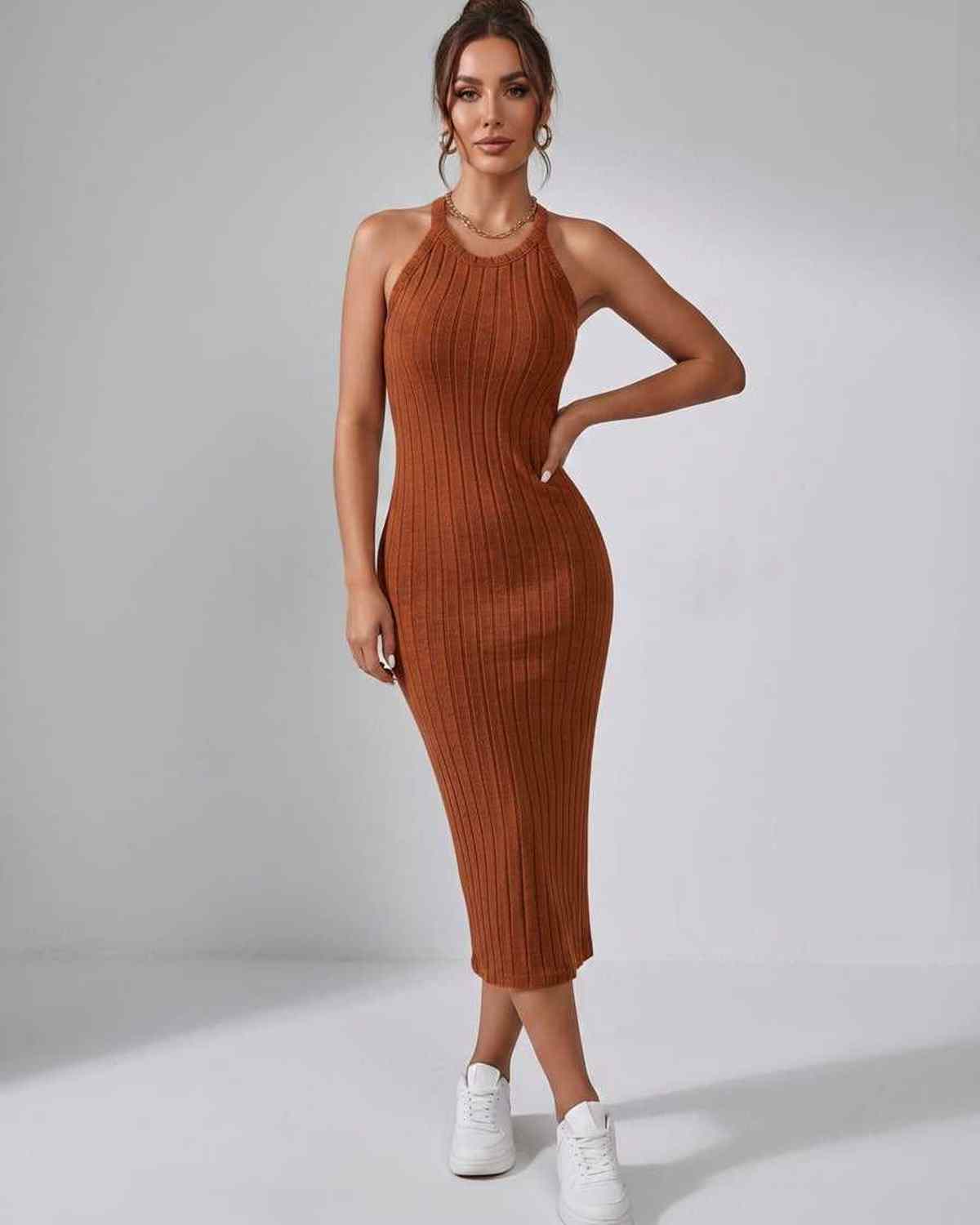 Sanne | Elegant Ribbed Knit Midi Dress