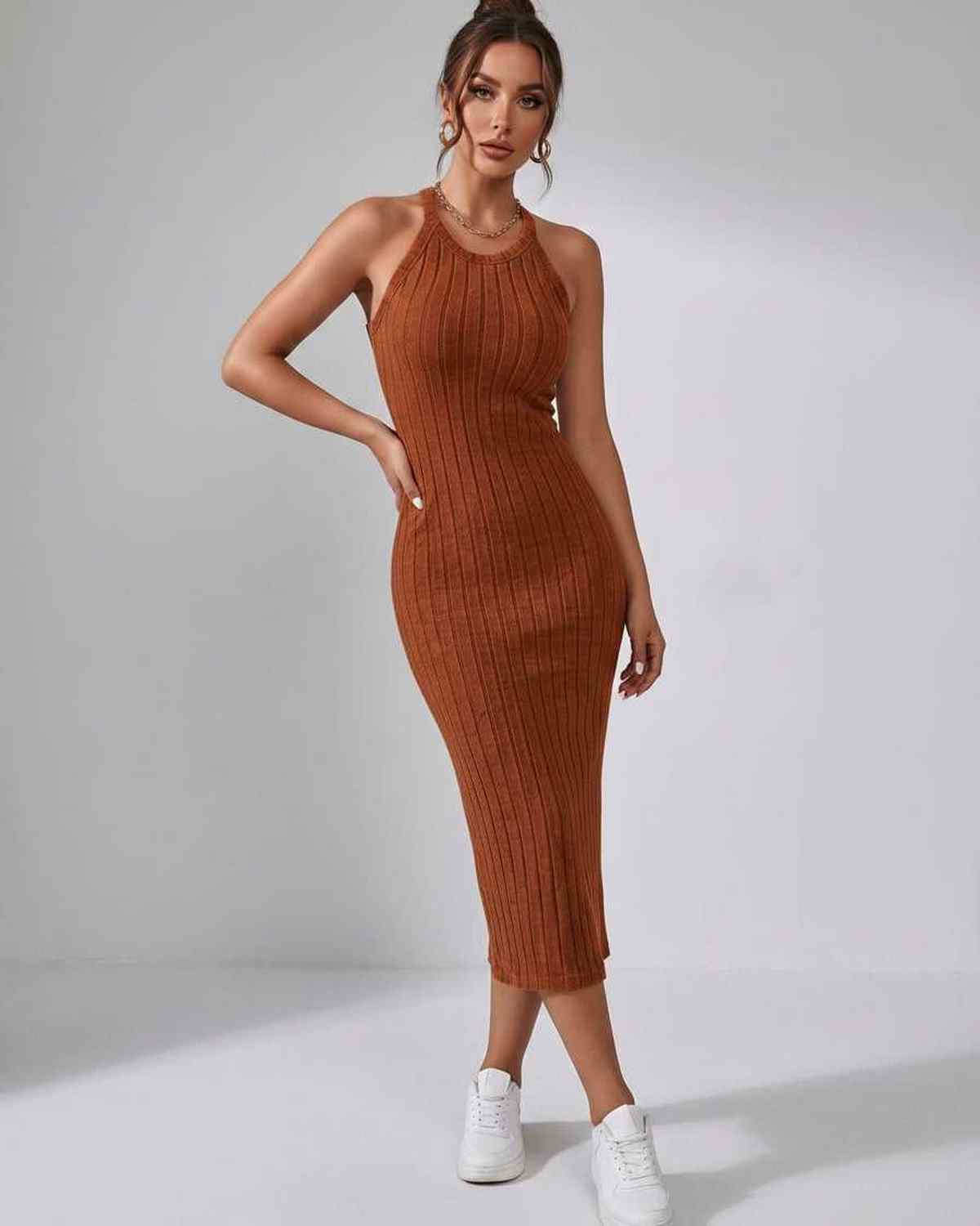 Sanne | Elegant Ribbed Knit Midi Dress