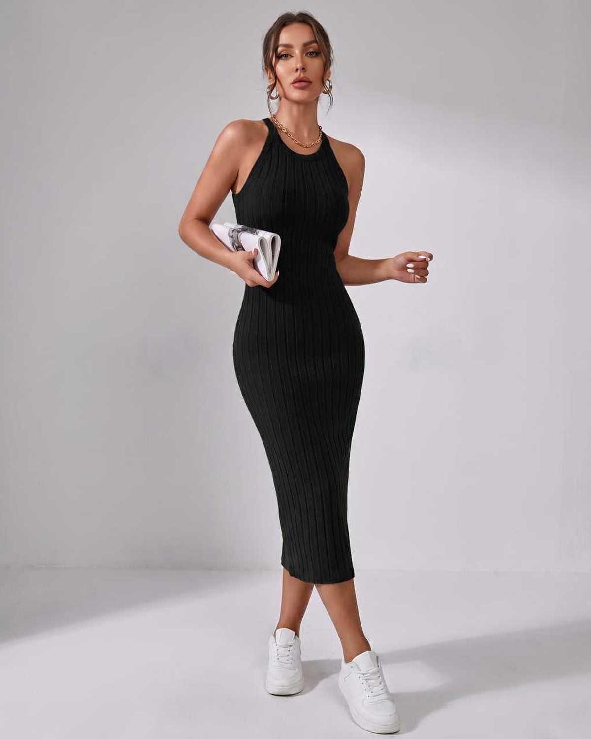 Sanne | Elegant Ribbed Knit Midi Dress