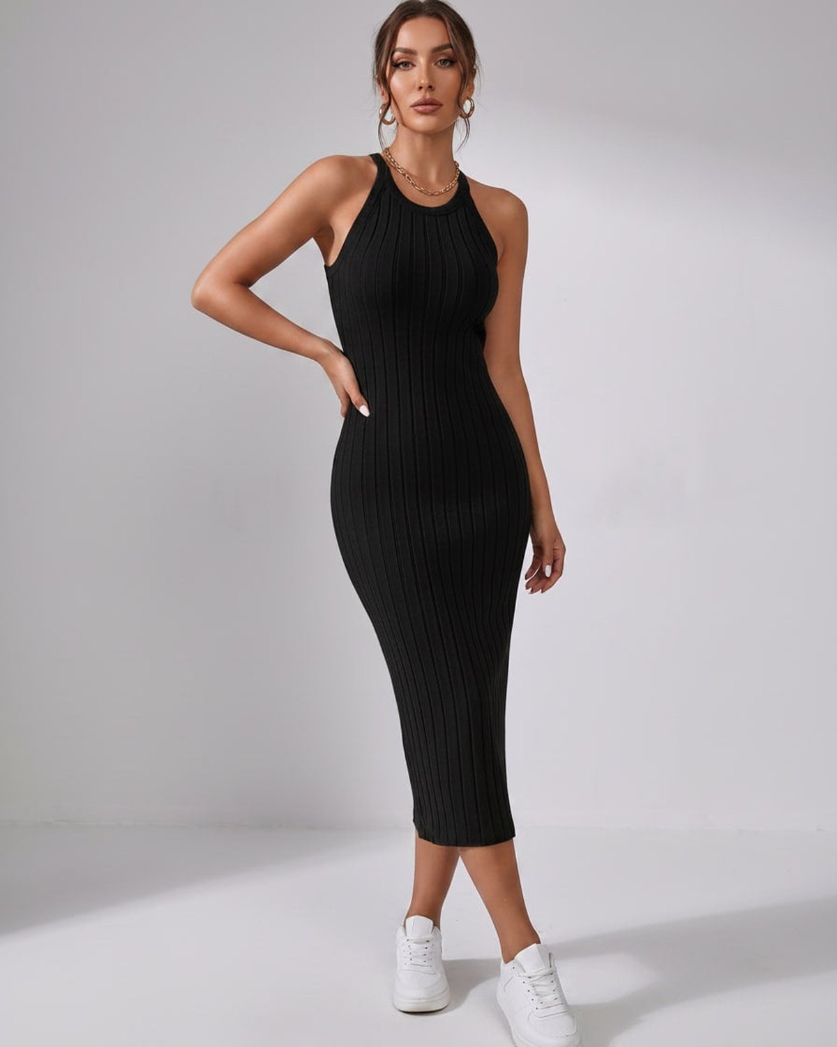 Sanne | Elegant Ribbed Knit Midi Dress