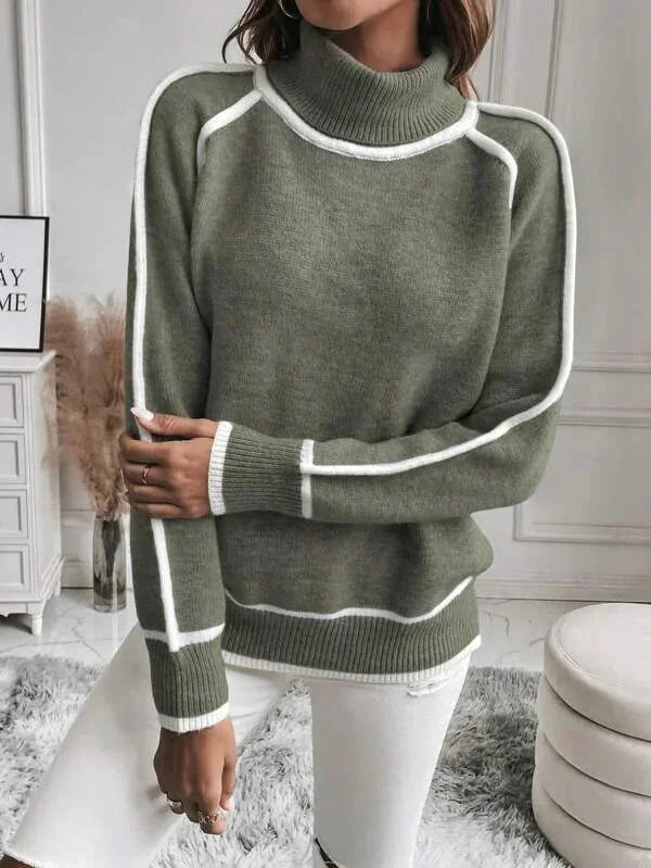 Women's Roll Neck Contrast Detail Knit Jumper