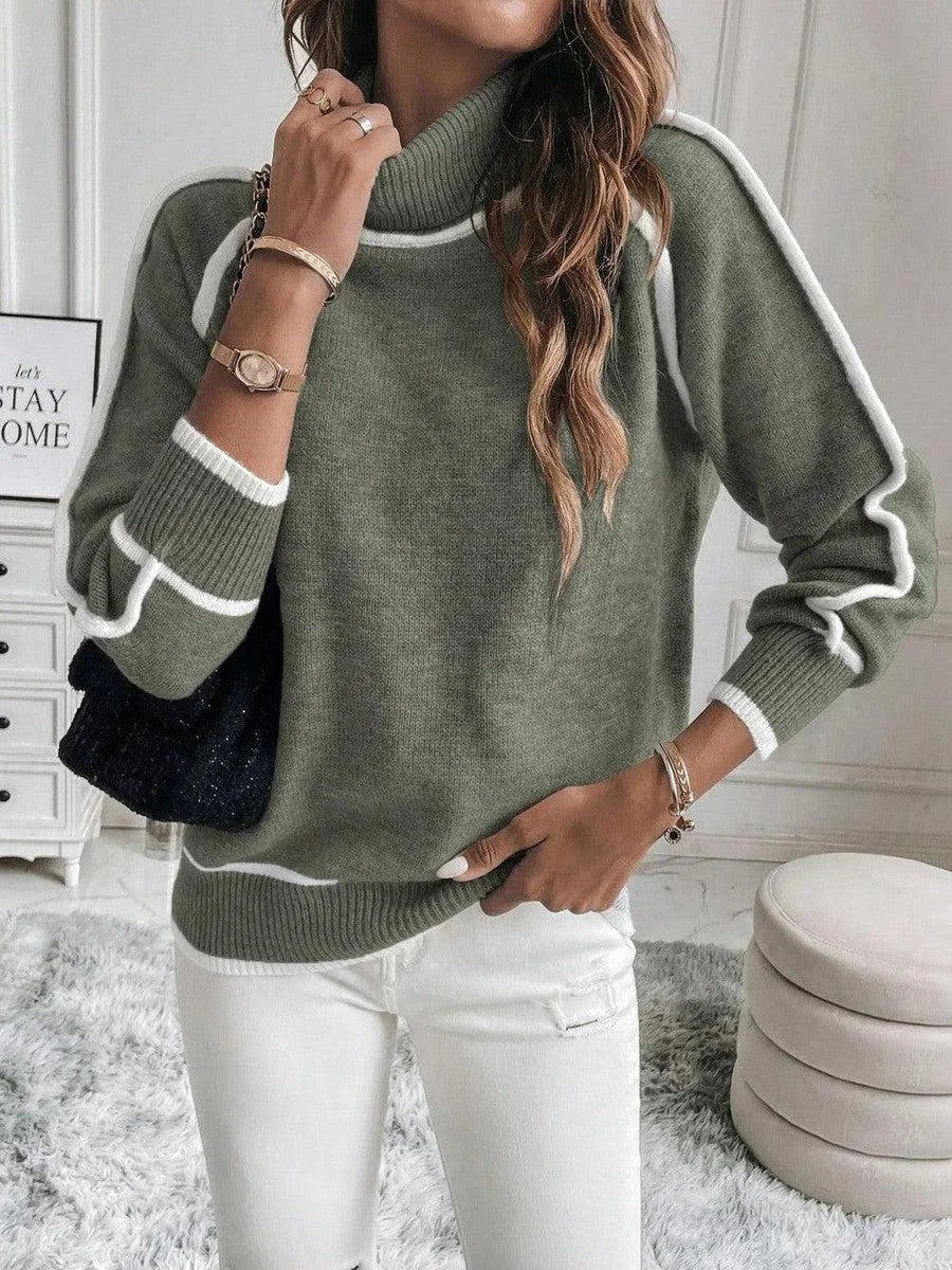Women's Roll Neck Contrast Detail Knit Jumper