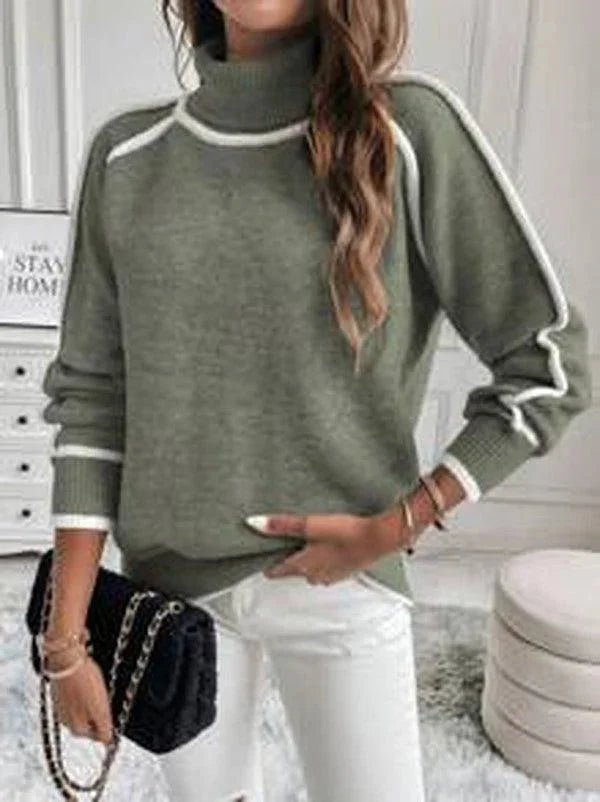 Women's Roll Neck Contrast Detail Knit Jumper