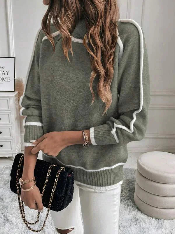 Women's Roll Neck Contrast Detail Knit Jumper