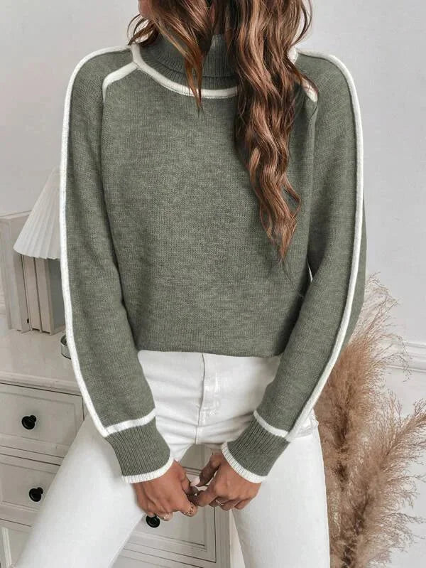 Women's Roll Neck Contrast Detail Knit Jumper