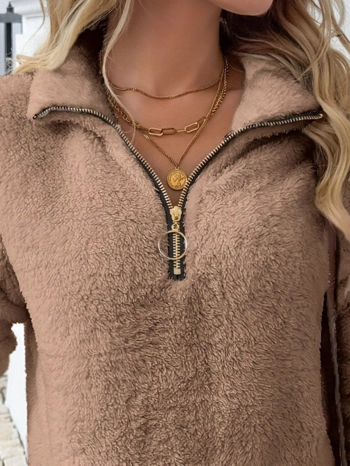 Women's Sherpa Fleece Half-Zip Kangaroo Pocket Pullover