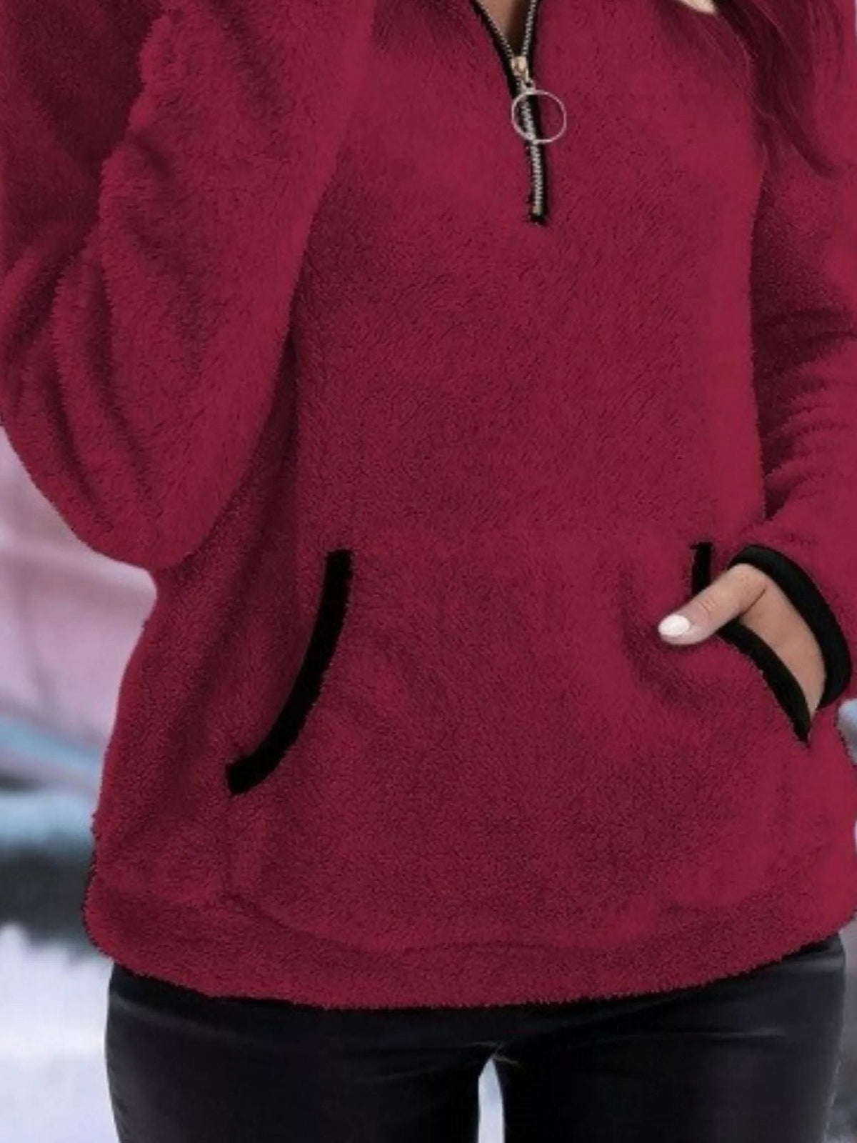 Women's Sherpa Fleece Half-Zip Kangaroo Pocket Pullover