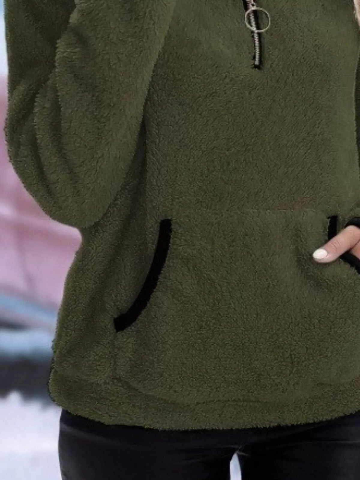 Women's Sherpa Fleece Half-Zip Kangaroo Pocket Pullover