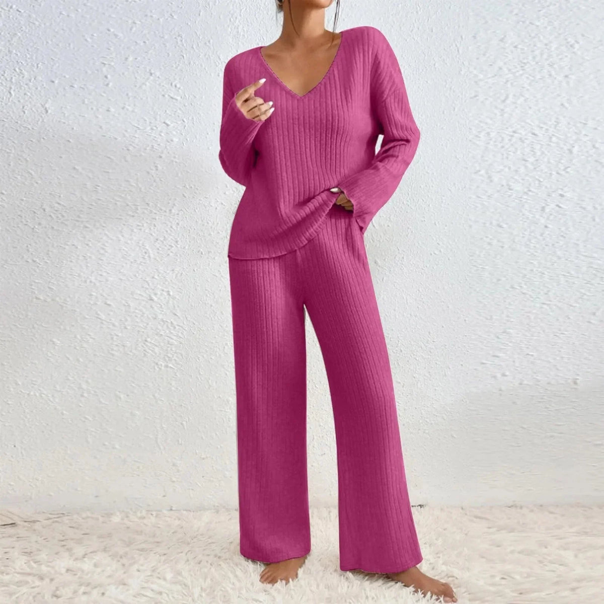 Saoirse | V-Neck Knit Loungewear Set