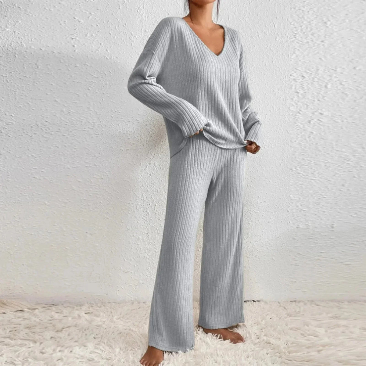 Saoirse | V-Neck Knit Loungewear Set