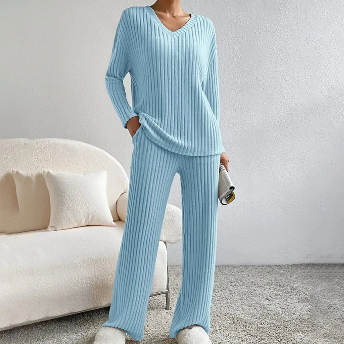 Saoirse | V-Neck Knit Loungewear Set