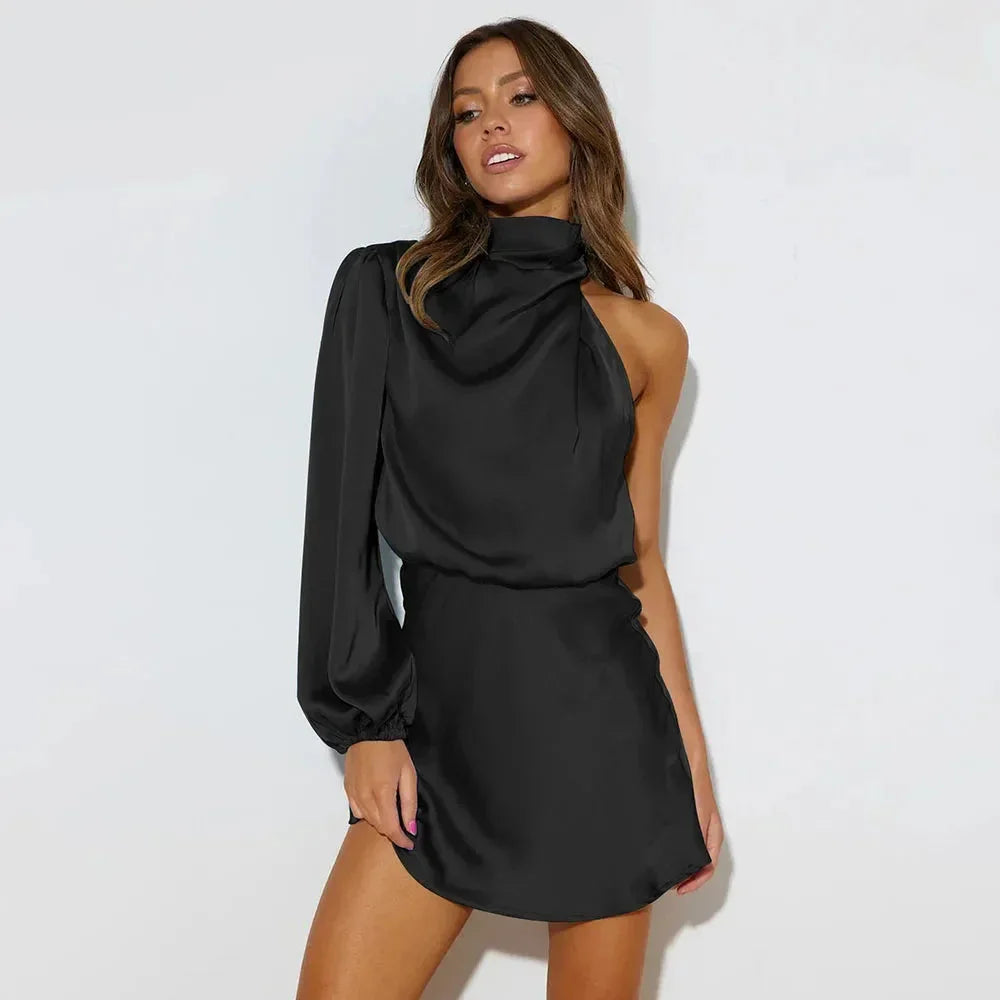 Selene | Elegant One-Shoulder Satin Mini Dress