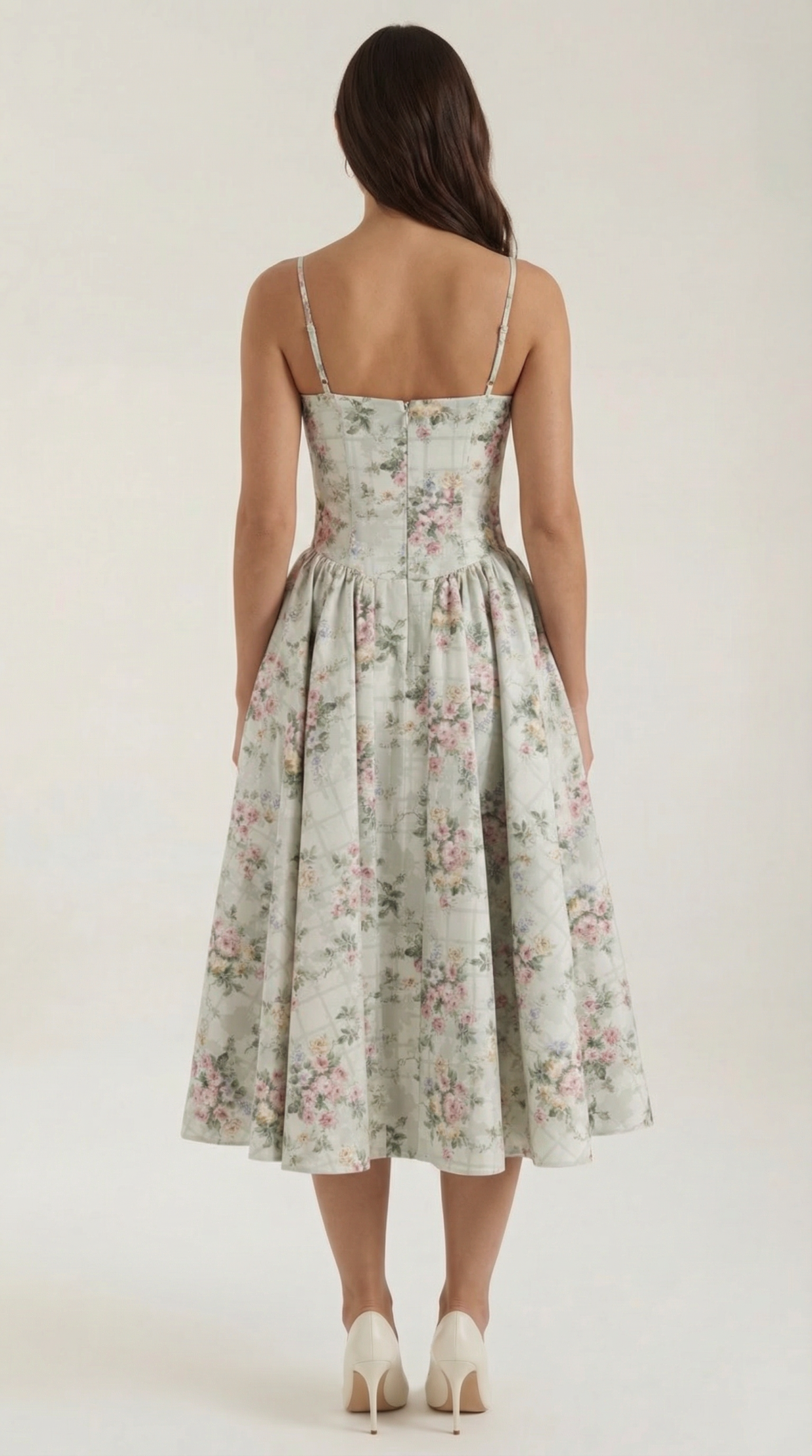 Ulva | Floral Corset Christmas Party Midi Dress