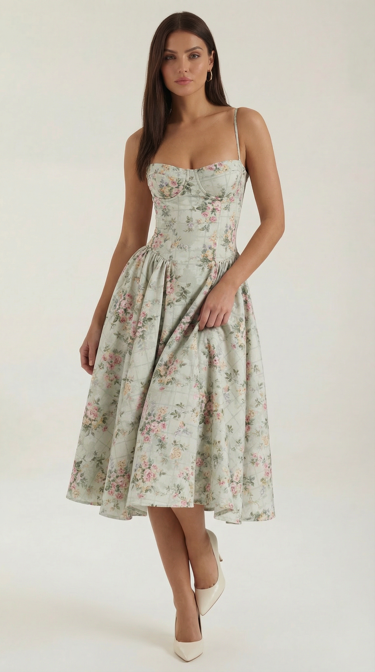 Ulva | Floral Corset Christmas Party Midi Dress