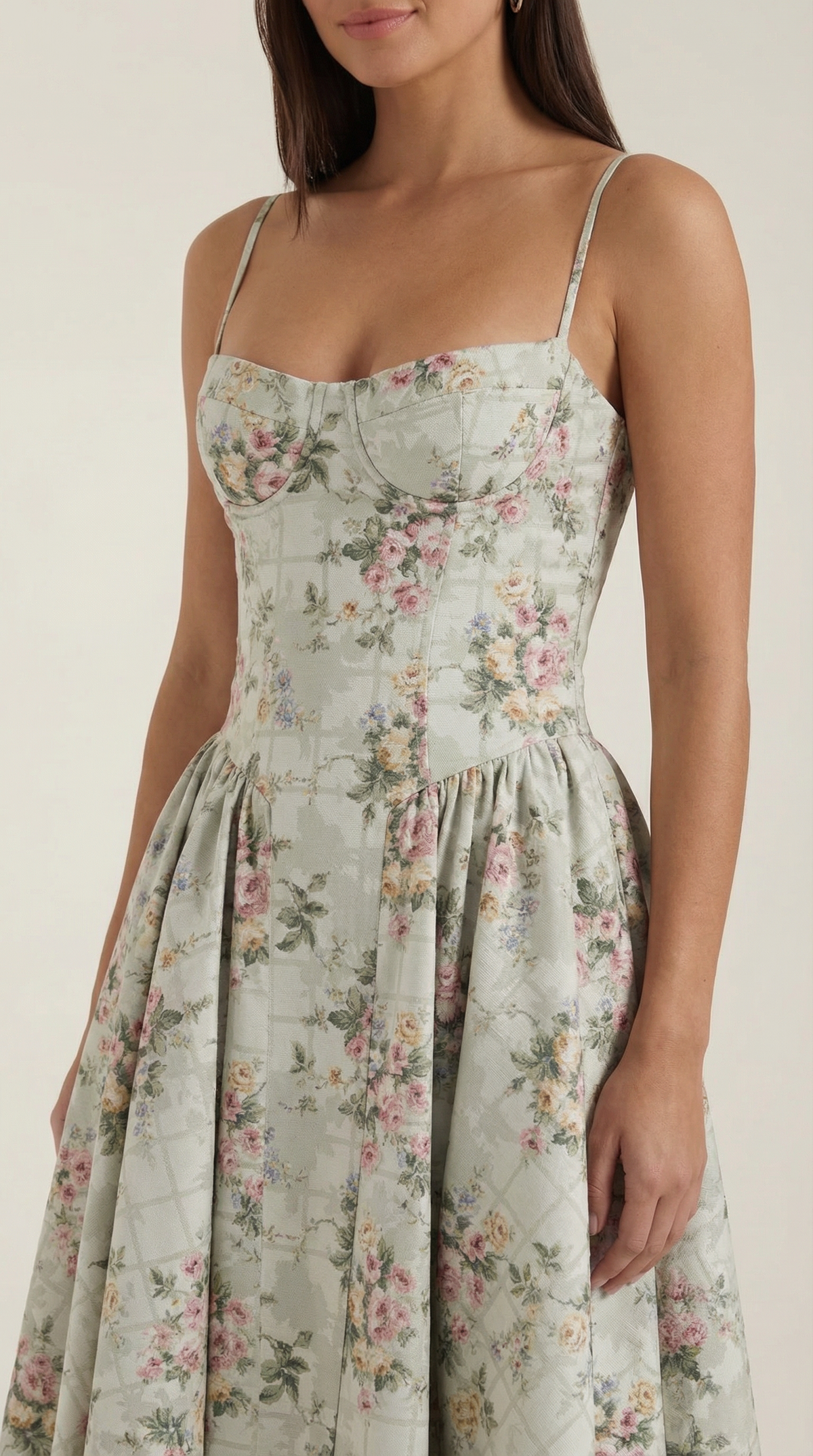 Ulva | Floral Corset Christmas Party Midi Dress