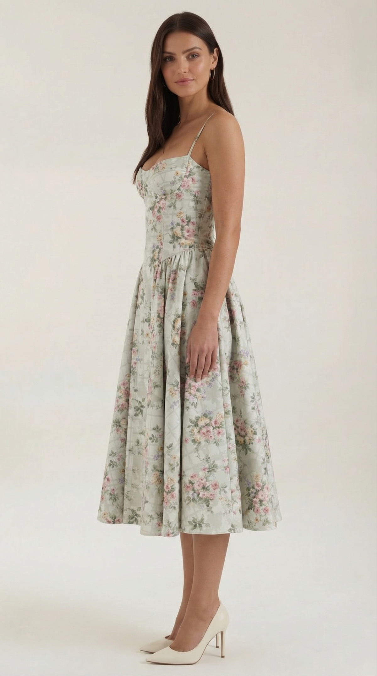 Ulva | Floral Corset Christmas Party Midi Dress