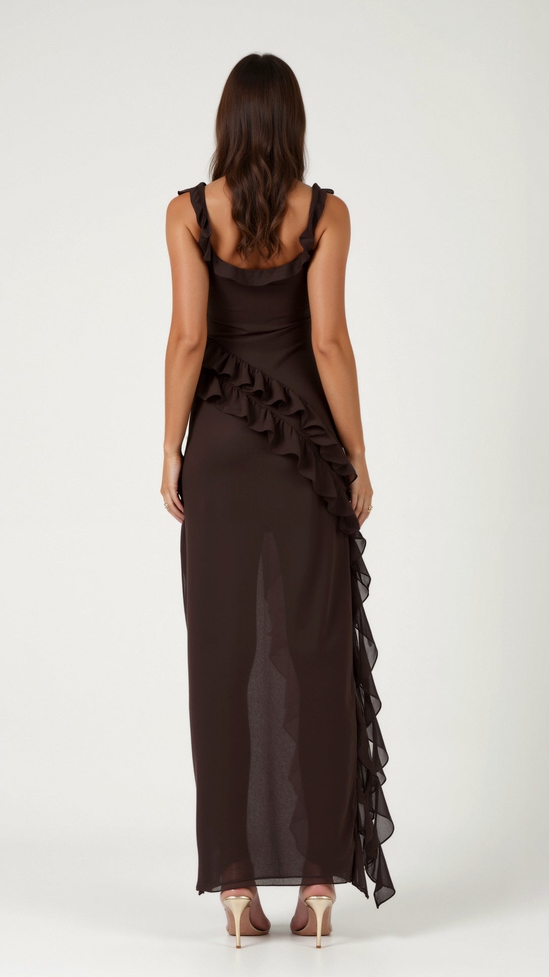 Amara | Women's Ruffle Party Maxi Dress with Front Slit