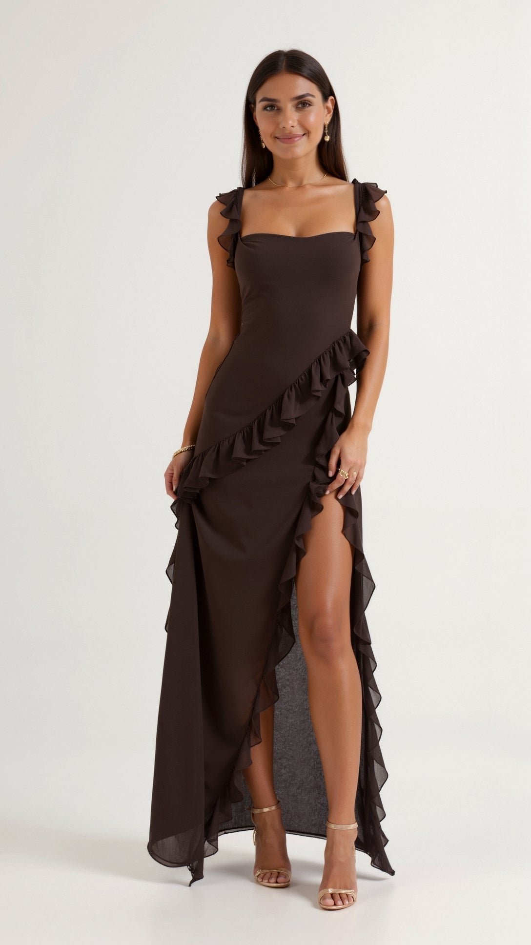Amara | Women's Ruffle Party Maxi Dress with Front Slit