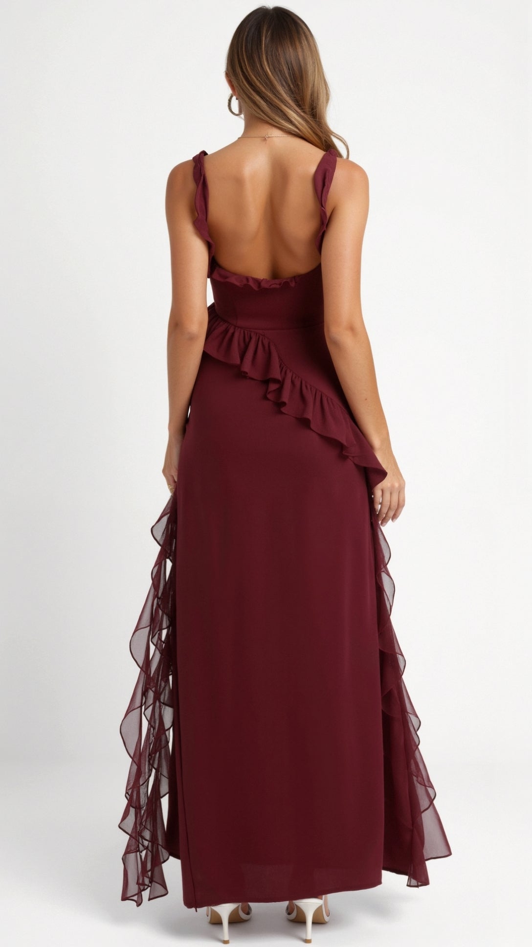 Amara | Women's Ruffle Party Maxi Dress with Front Slit