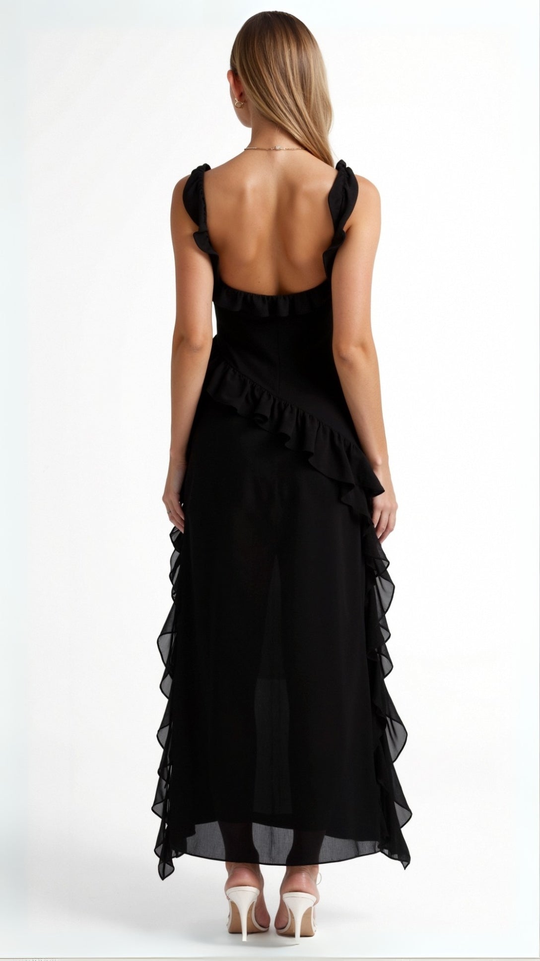 Amara | Women's Ruffle Party Maxi Dress with Front Slit
