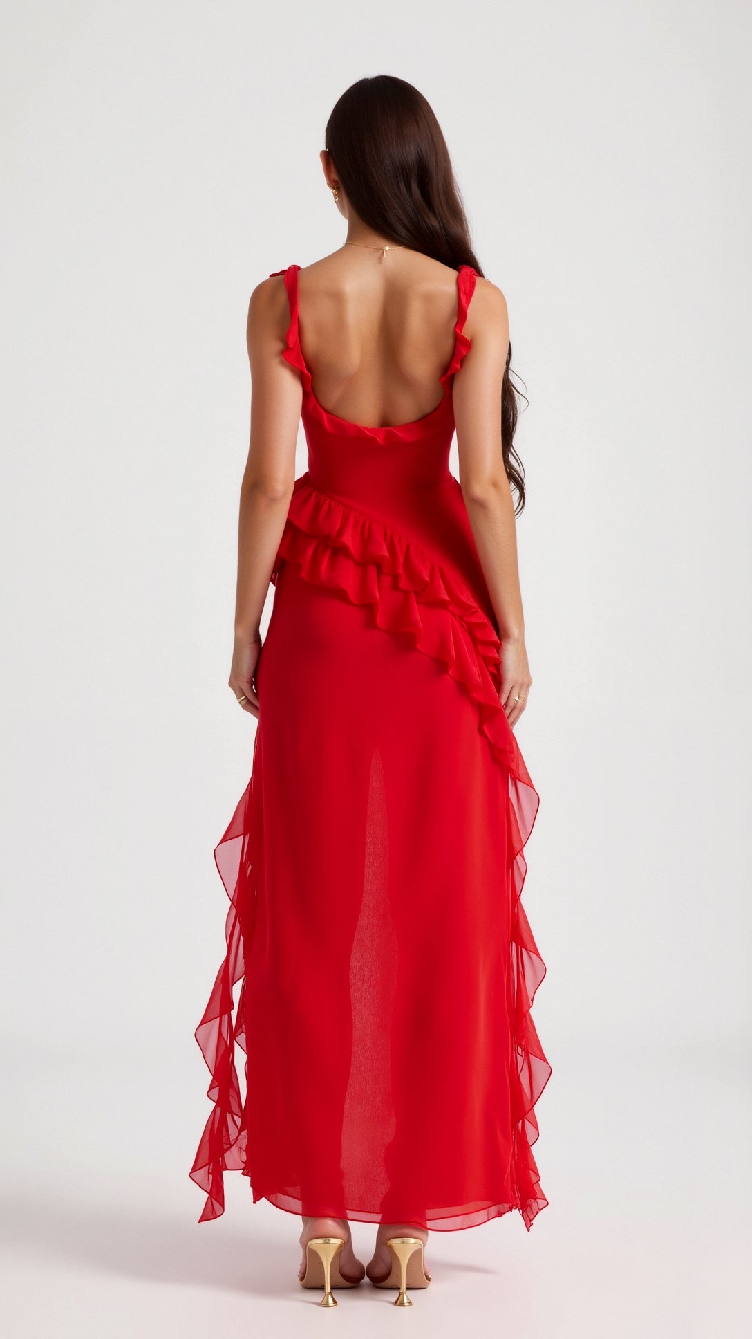 Amara | Women's Ruffle Party Maxi Dress with Front Slit