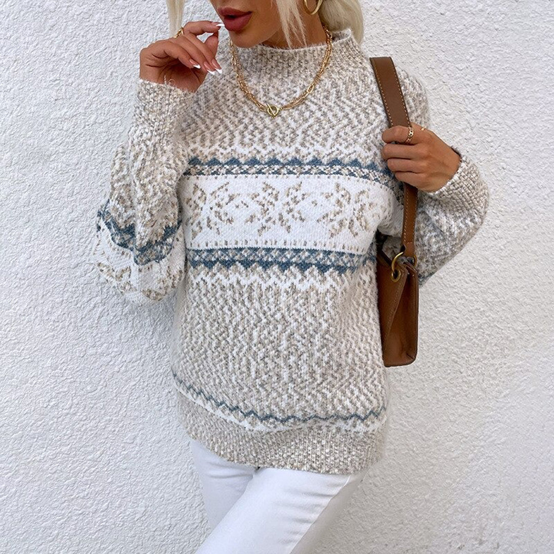 Odette | Women's Fair Isle Snowflake Mock-Neck Knitted Jumper