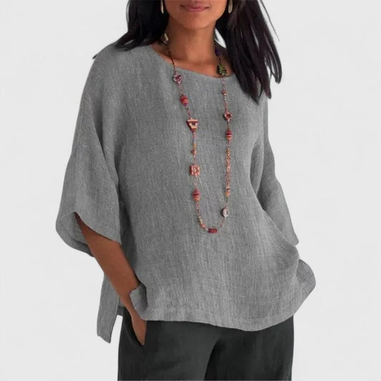 Elara | Elegant Round Neck 3/4 Sleeve Blouse for Women