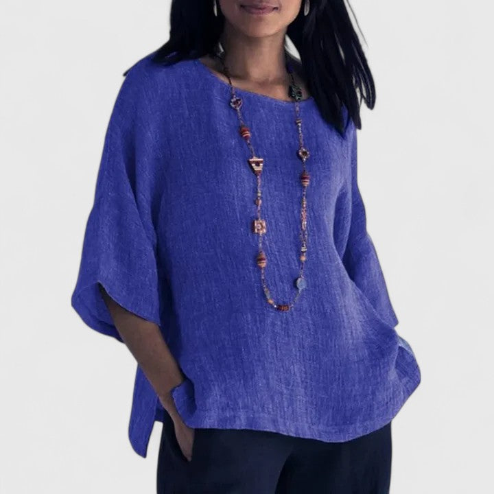 Elara | Elegant Round Neck 3/4 Sleeve Blouse for Women