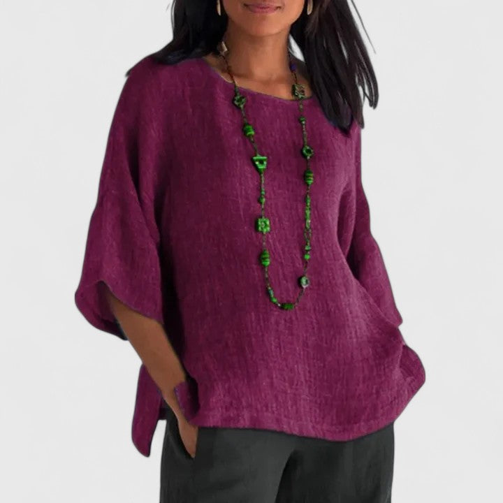 Elara | Elegant Round Neck 3/4 Sleeve Blouse for Women
