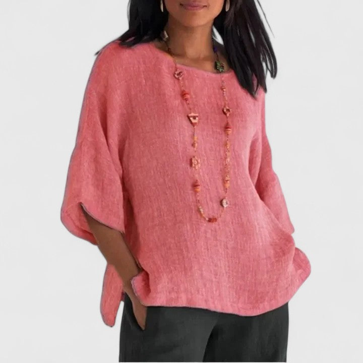 Elara | Elegant Round Neck 3/4 Sleeve Blouse for Women