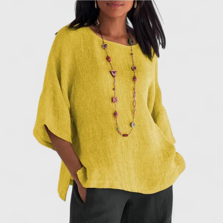 Elara | Elegant Round Neck 3/4 Sleeve Blouse for Women