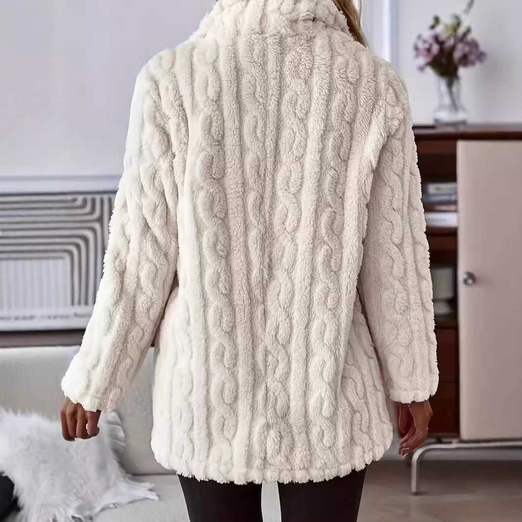 Henrietta | Teddy Coat with Cable Texture and Wide Collar