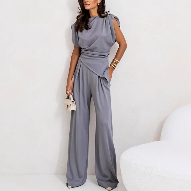 Seravelle | Women's Draped Wide Leg Co-Ord Set