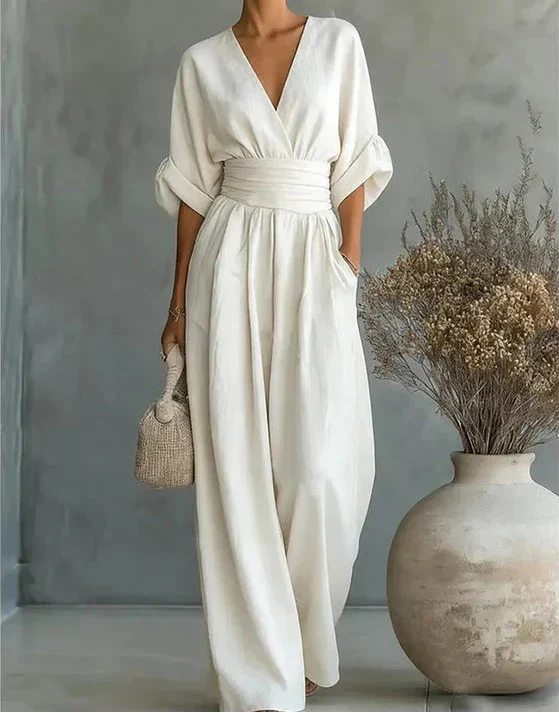 Alessia | Women's V-Neck Wide Leg Jumpsuit
