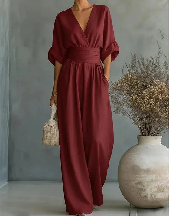 Alessia | Women's V-Neck Wide Leg Jumpsuit